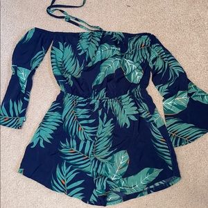 Floral/leaves off the shoulder romper